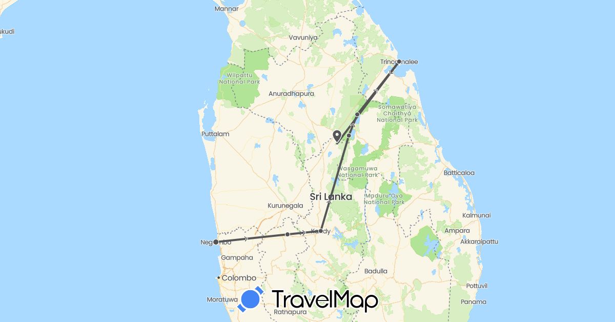 TravelMap itinerary: driving, motorbike in Sri Lanka (Asia)
